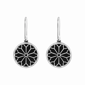 Sterling Silver Whitby Jet Abbey Round Window Drop Earrings