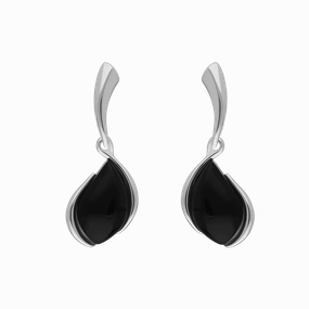 Sterling Silver Whitby Jet Abstract Pear Drop Earrings