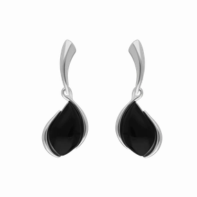 Sterling Silver Whitby Jet Abstract Pear Drop Earrings