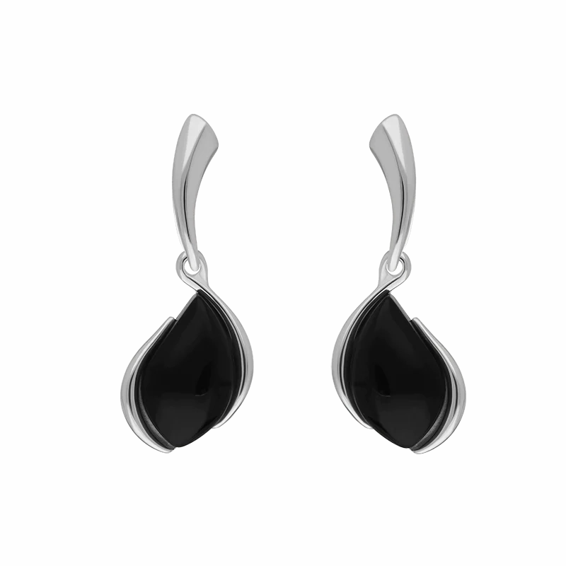 Sterling Silver Whitby Jet Abstract Pear Drop Earrings