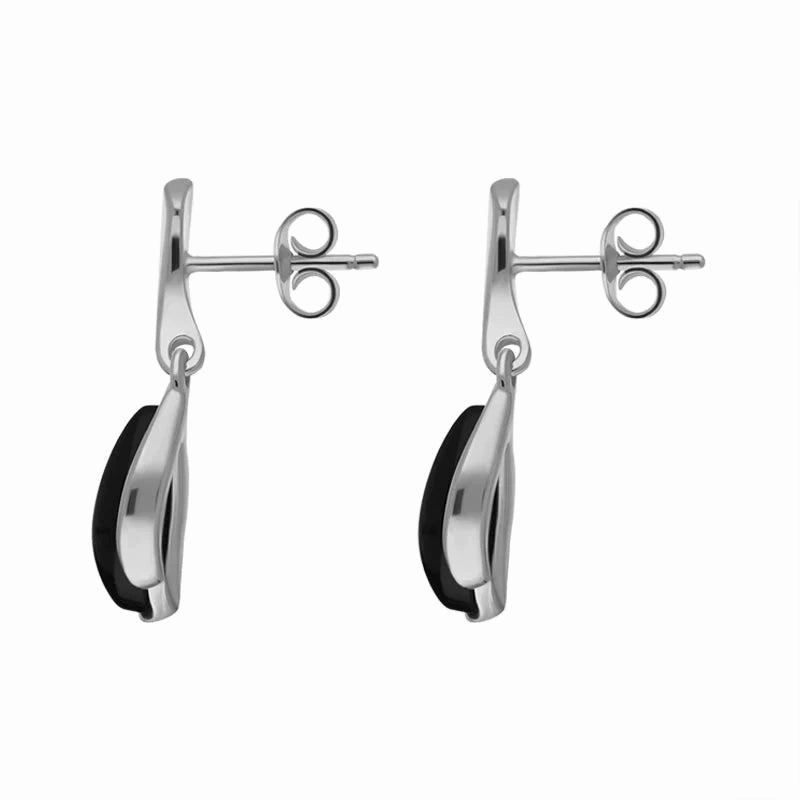 Sterling Silver Whitby Jet Abstract Pear Drop Earrings
