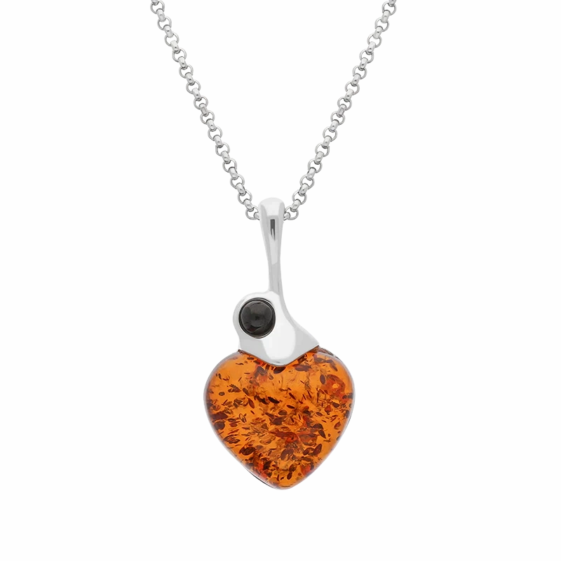 Sterling Silver Whitby Jet Amber Heart Necklace