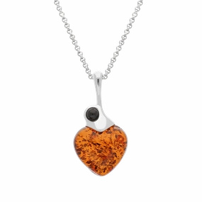 Sterling Silver Whitby Jet Amber Heart Necklace