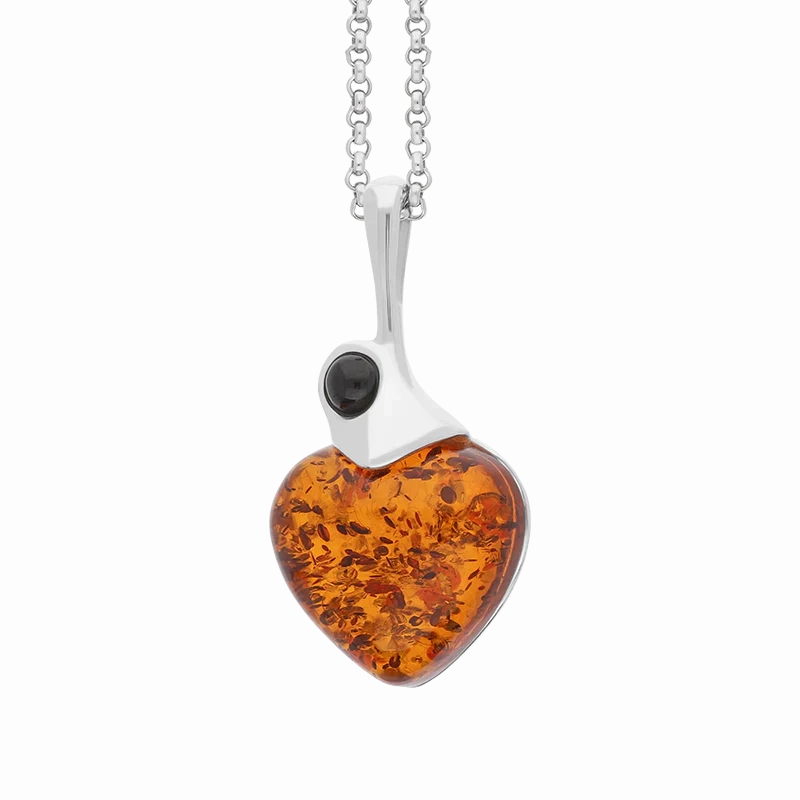 Sterling Silver Whitby Jet Amber Heart Necklace