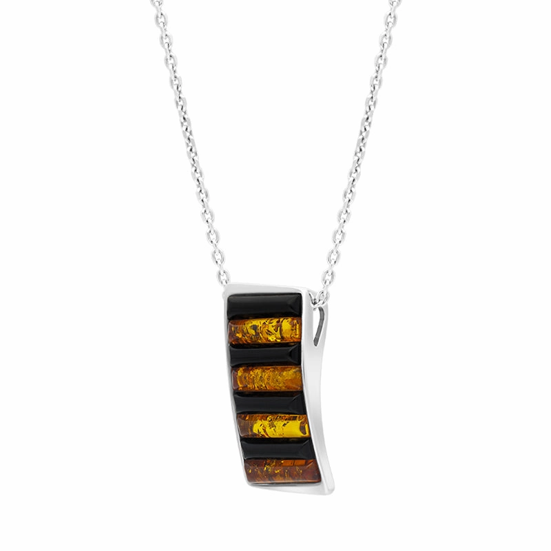 Sterling Silver Whitby Jet Amber Oblong Pendant Necklace D
