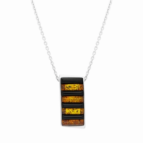 Sterling Silver Whitby Jet Amber Oblong Pendant Necklace D