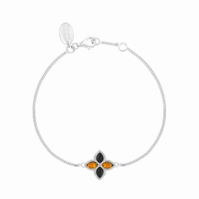 Sterling Silver Whitby Jet And Amber Eden Marquise Flower Bracelet
