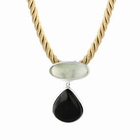Sterling Silver Whitby Jet Aquamarine Oval Pear Drop Two Stone Drop Necklace D