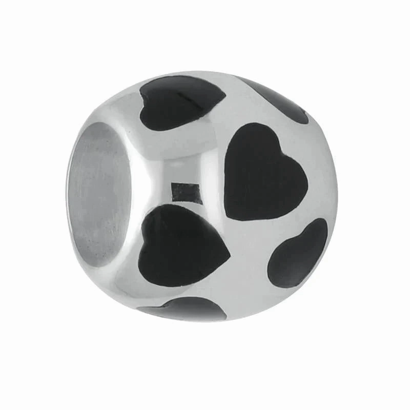 Sterling Silver Whitby Jet Barrel Hearts Charm