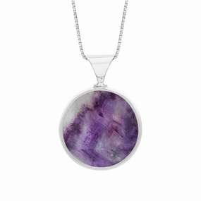 Sterling Silver Whitby Jet Blue John King's Coronation Hallmark Double Sided Round Necklace D