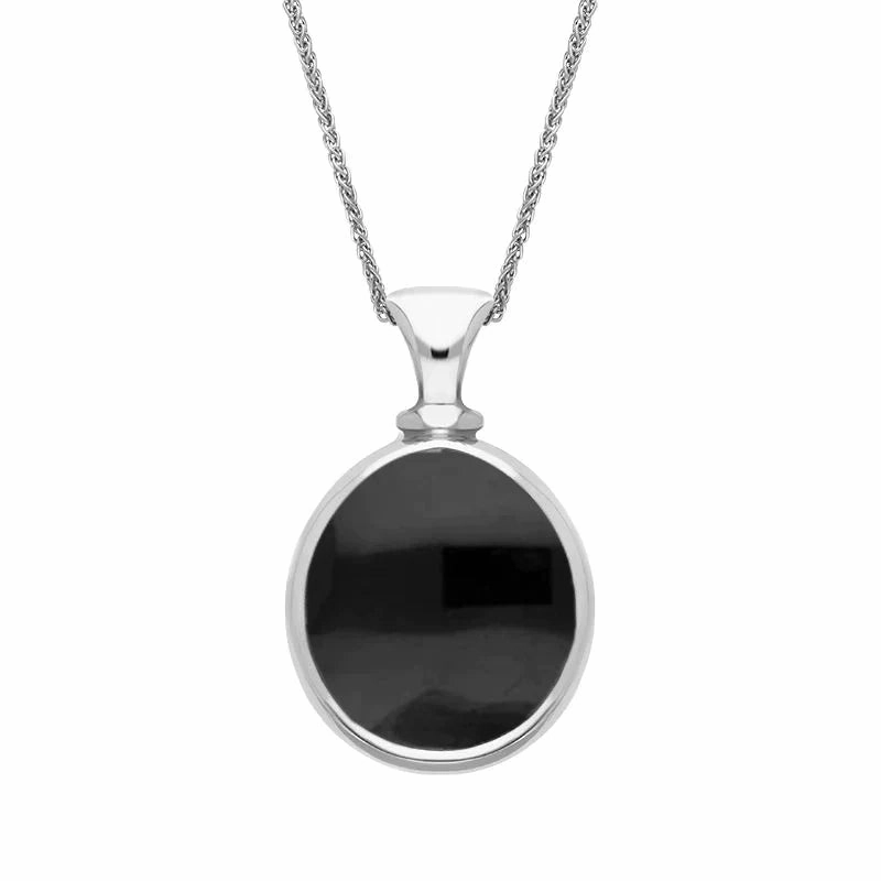 Sterling Silver Whitby Jet Blue John Small Double Sided Pear Fob Necklace