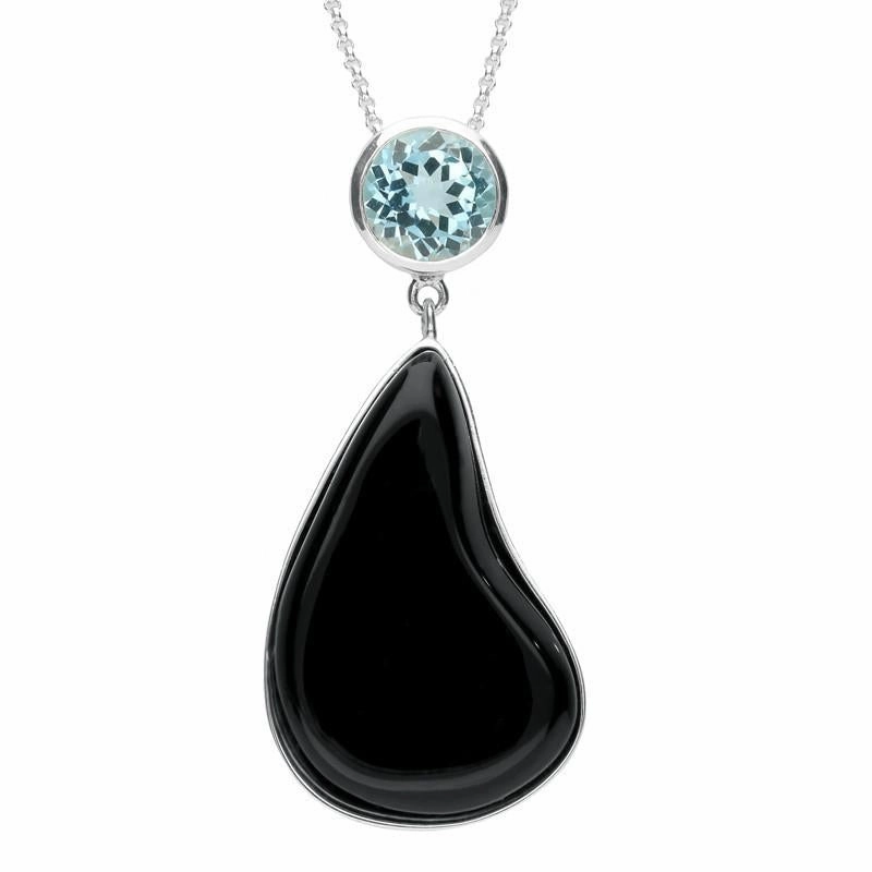 Sterling Silver Whitby Jet Blue Topaz Abstract Pear Necklace