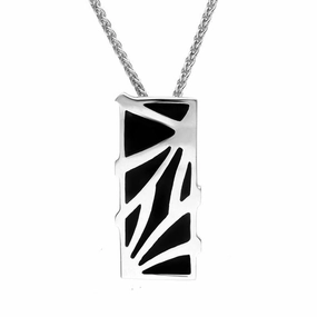 Sterling Silver Whitby Jet Branch Style Oblong Necklace D