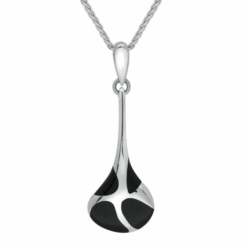 Sterling Silver Whitby Jet Cabochon Set Droplet Necklace P826