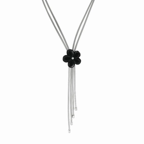 Sterling Silver Whitby Jet Carved Flower Necklace