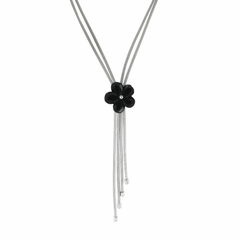 Sterling Silver Whitby Jet Carved Flower Necklace