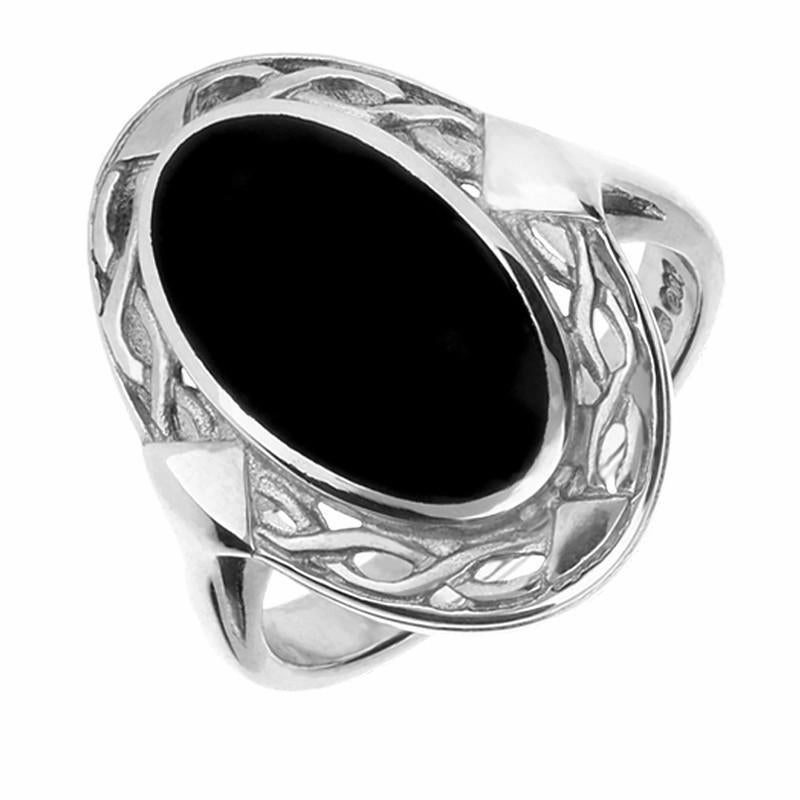Sterling Silver Whitby Jet Celtic Oval Four Piece Set