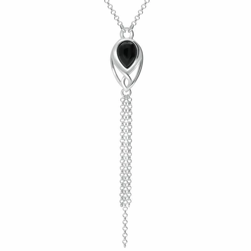 Sterling Silver Whitby Jet Celtic Pear Chain Drop Necklace