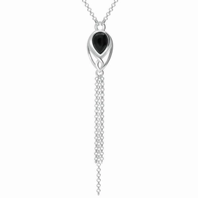 Sterling Silver Whitby Jet Celtic Pear Chain Drop Necklace