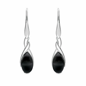 Sterling Silver Whitby Jet Celtic Pear Drop Earrings