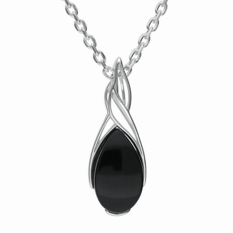 Sterling Silver Whitby Jet Celtic Pear Drop Necklace
