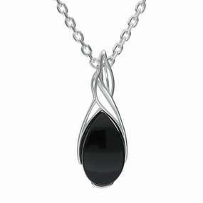 Sterling Silver Whitby Jet Celtic Pear Drop Necklace