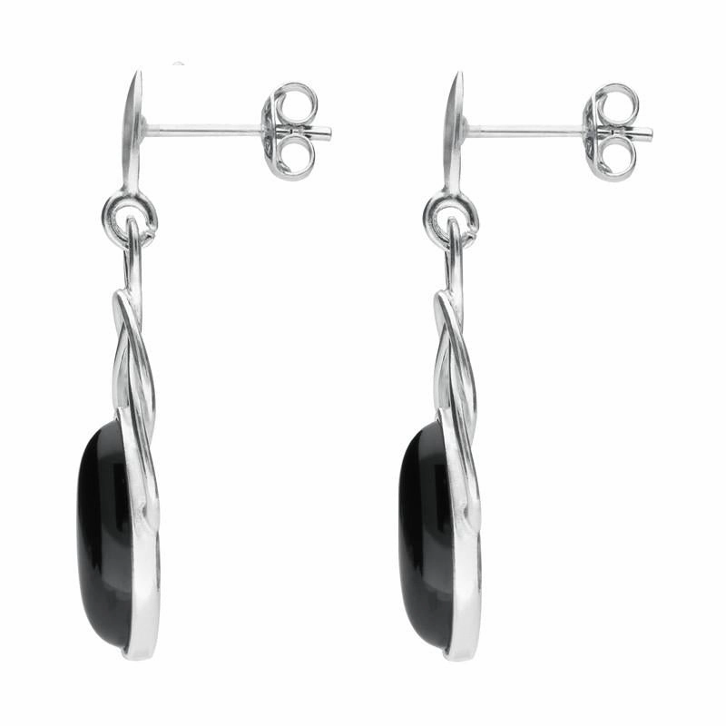 Sterling Silver Whitby Jet Celtic Twist Drop Earrings