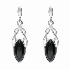 Sterling Silver Whitby Jet Celtic Twist Drop Earrings