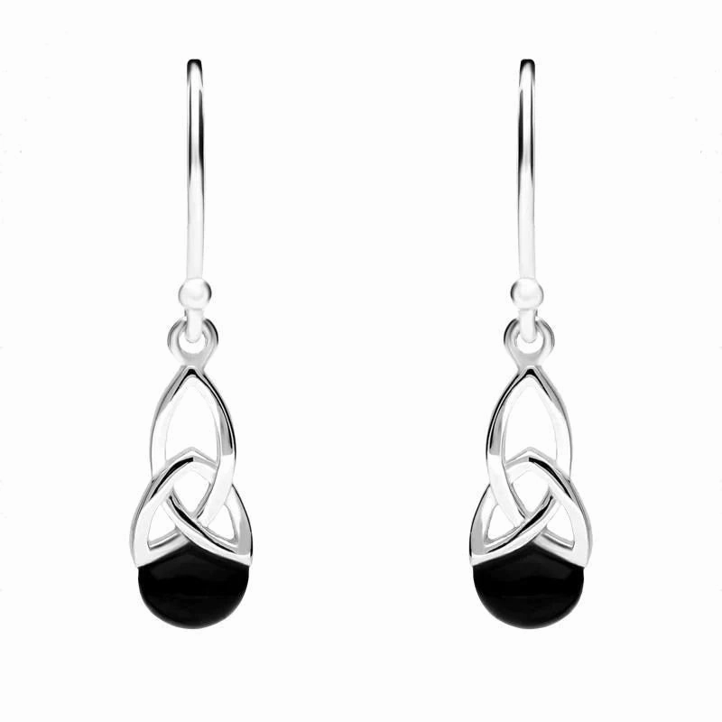 Sterling Silver Whitby Jet Celtic Twist Hook Earrings