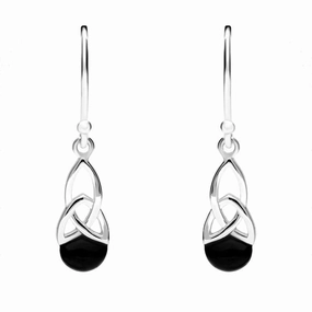 Sterling Silver Whitby Jet Celtic Twist Hook Earrings
