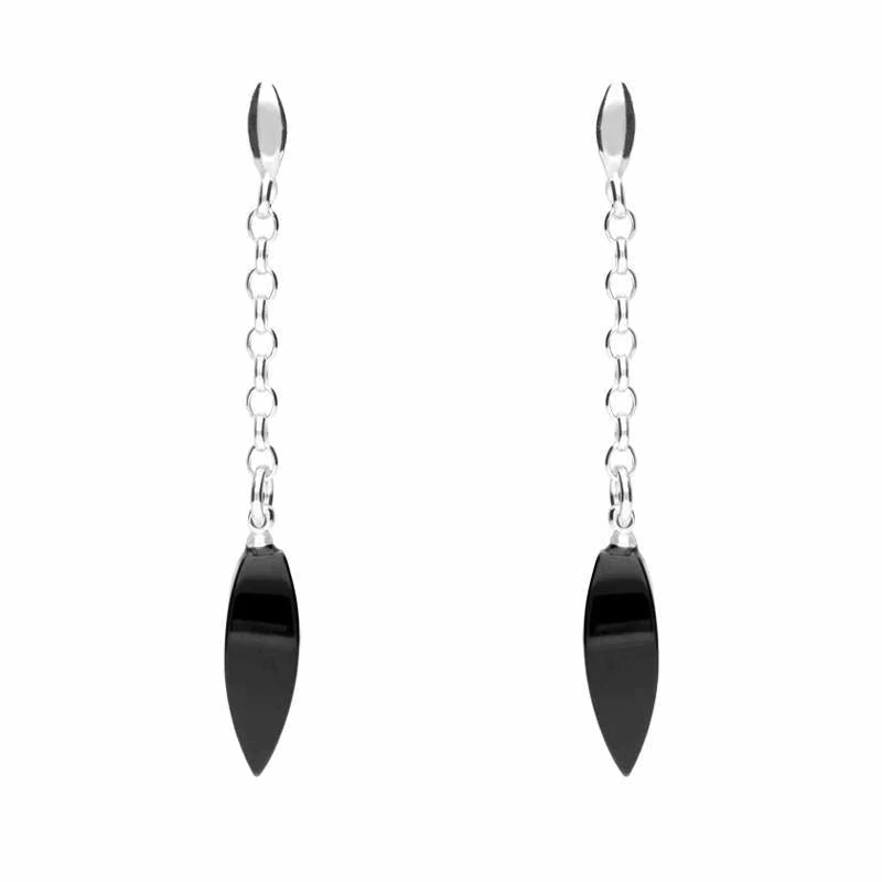Sterling Silver Whitby Jet Chain Drop Earrings
