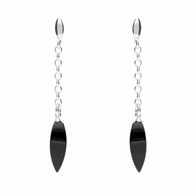Sterling Silver Whitby Jet Chain Drop Earrings