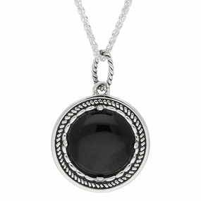 Sterling Silver Whitby Jet Circle Stone Oxidised Large Necklace