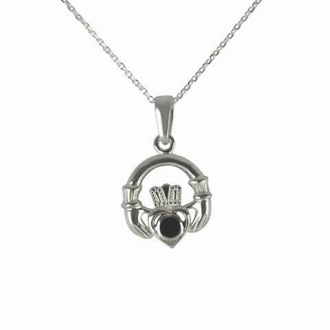 Sterling Silver Whitby Jet Claddagh Necklace