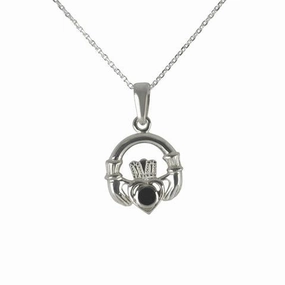 Sterling Silver Whitby Jet Claddagh Necklace