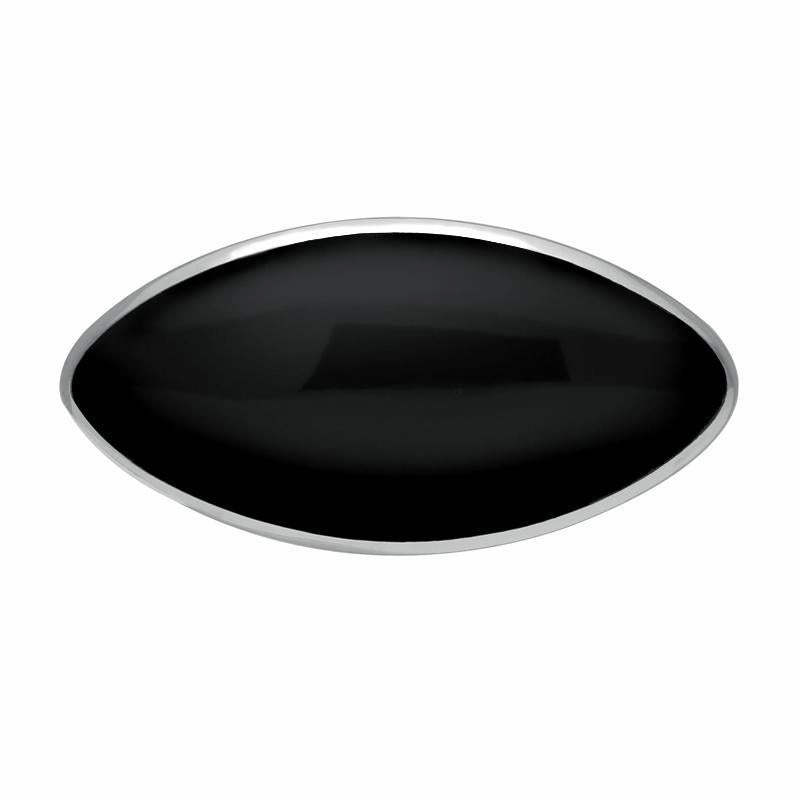 Sterling Silver Whitby Jet Contemporary Long Oval Brooch