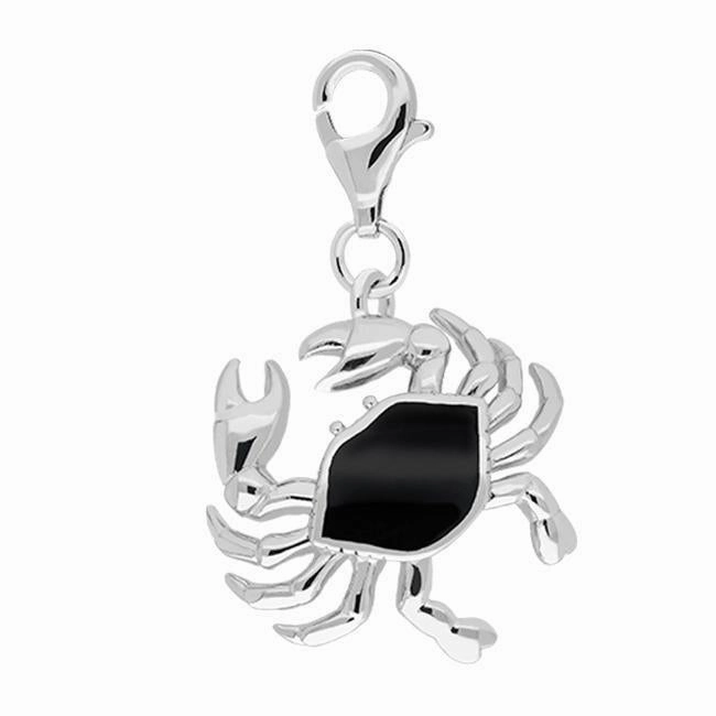 Sterling Silver Whitby Jet Crab Charm