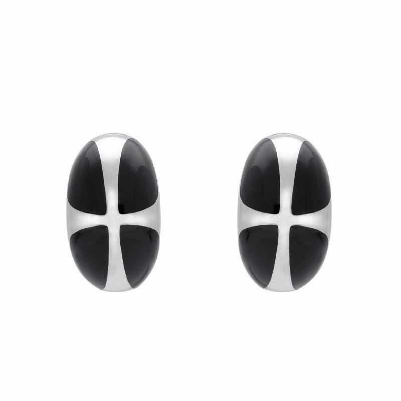 Sterling Silver Whitby Jet Cross Dome Stud Earrings