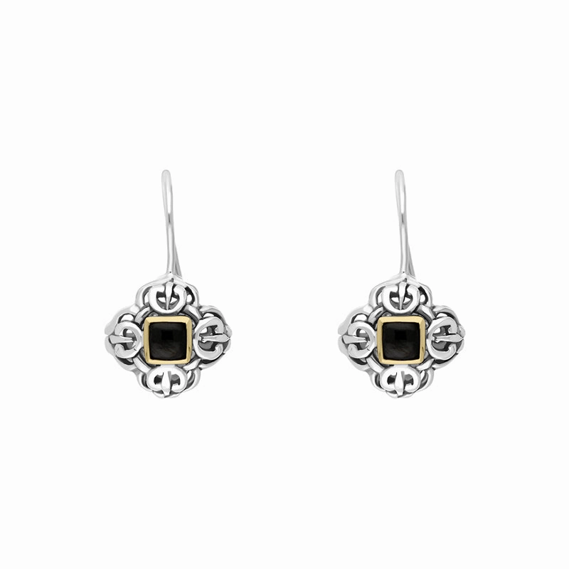 Sterling Silver Whitby Jet Cross Hook Earrings D