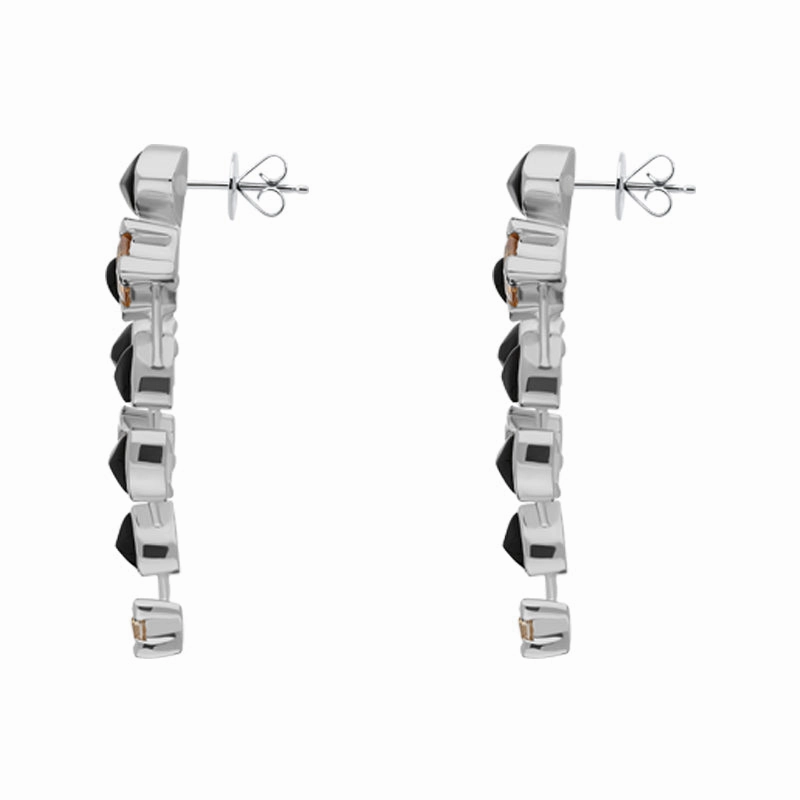 Sterling Silver Whitby Jet Cubic Zirconia Triangle Drop Earrings D