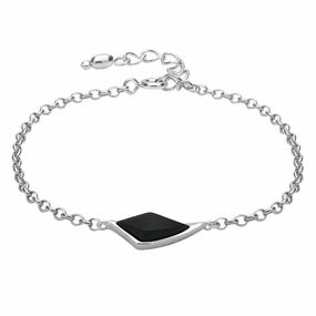 Sterling Silver Whitby Jet Curved Diamond Shaped Bracelet