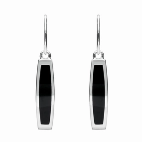 Sterling Silver Whitby Jet Curved Oblong Hook Drop Earrings
