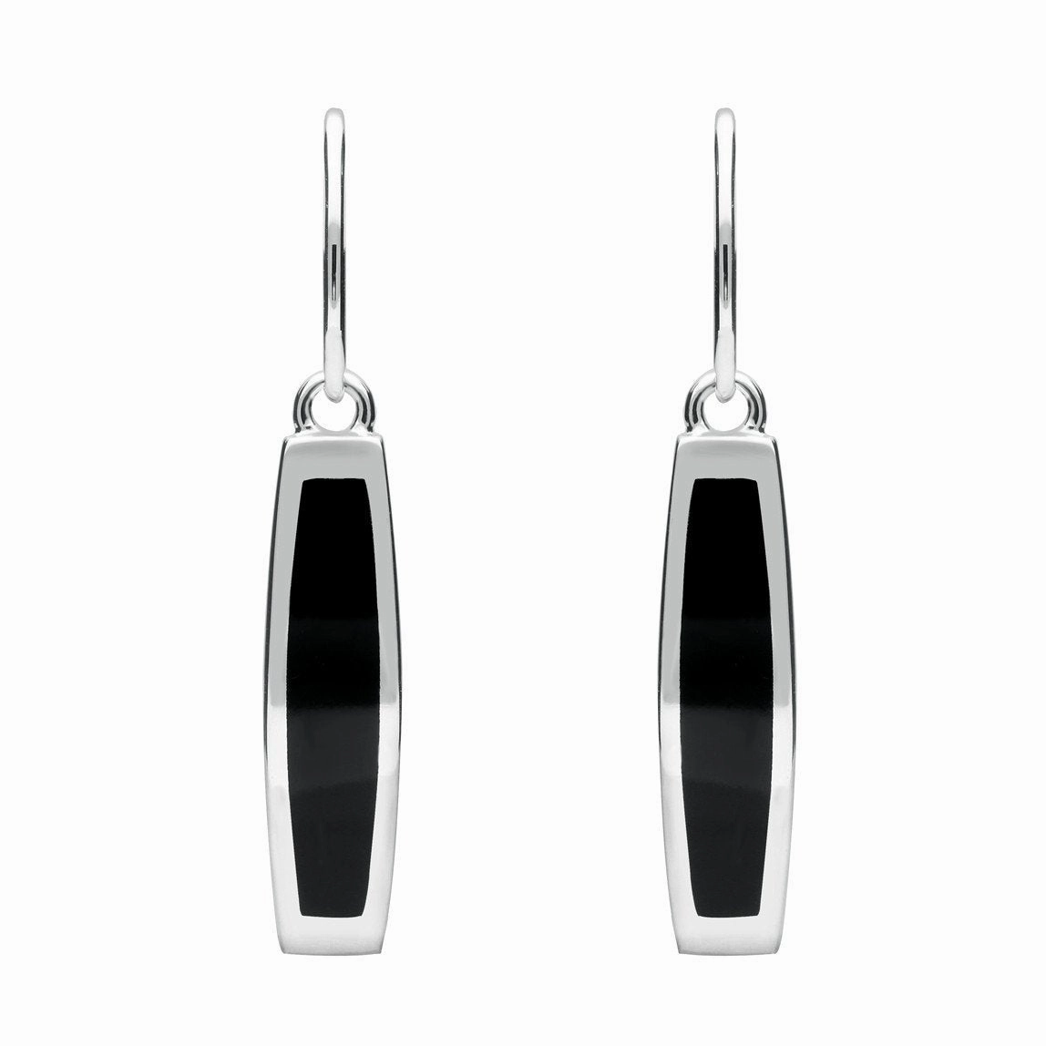 Sterling Silver Whitby Jet Curved Oblong Hook Drop Earrings