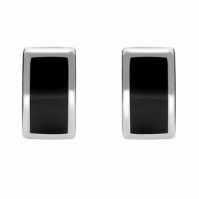Sterling Silver Whitby Jet Curved Oblong Stud Earrings