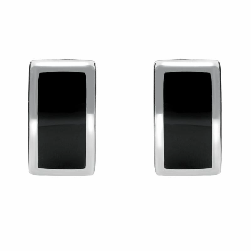 Sterling Silver Whitby Jet Curved Oblong Stud Earrings