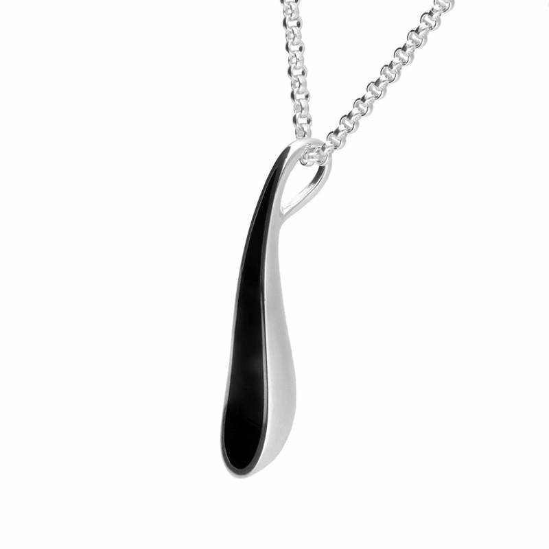 Sterling Silver Whitby Jet Curved Pear Cut Necklace