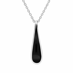 Sterling Silver Whitby Jet Curved Pear Cut Necklace