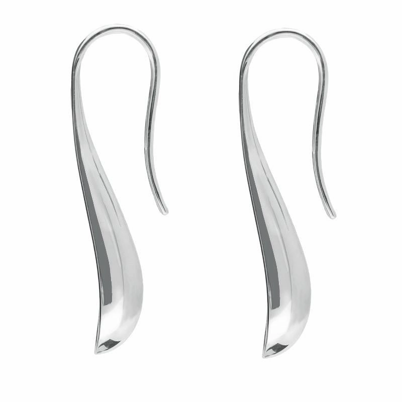 Sterling Silver Whitby Jet Curved Pear Hook Earrings