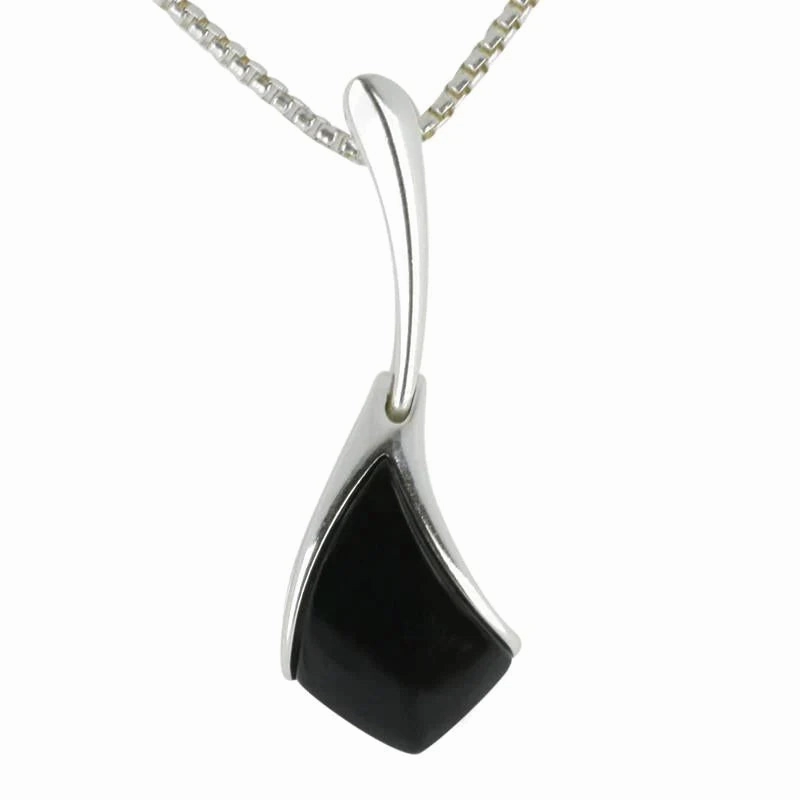 Sterling Silver Whitby Jet Curved Tapered Drop Necklace