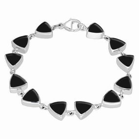 Sterling Silver Whitby Jet Curved Triangle Bracelet